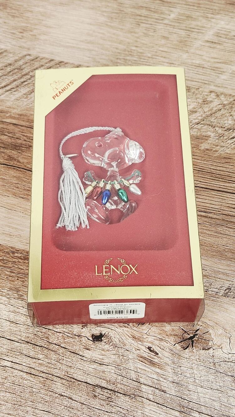 Lenox Peanuts Snoopy Christmas Lights Full Lead Crystal Ornament Open Box